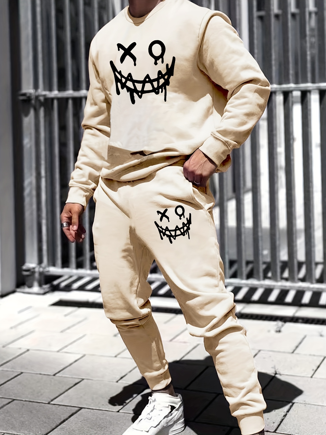 Trendy Monster Face Print Men's Outfits Casual Hoodies Long - Temu