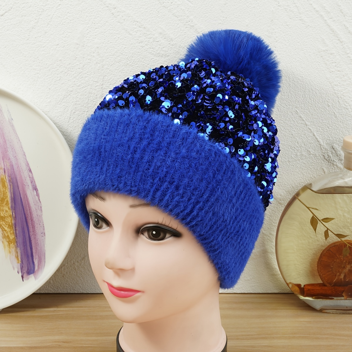 Women's Winter Beanies Glitter Sequins Colorful Knit Faux Fur Pom Poms  Beanie Hats Shiny Bling Skull Ski Chinese New Year Presents Valentine's  Shinning Warm Gift For Her - Temu Spain
