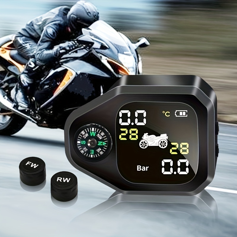  Magnetic USB Quick Charge LCD Display Wireless Motorcycle TPMS  Moto Tire Pressure Tyre Temperature Monitoring Alarm System : Automotive