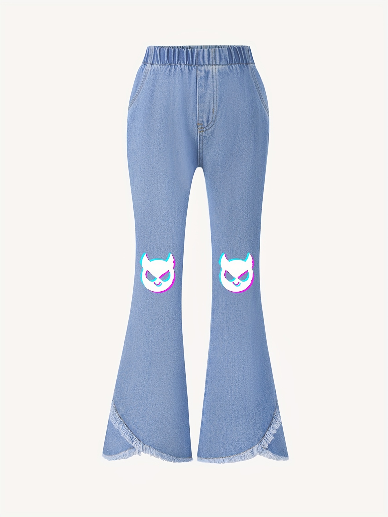 Tween Girls Hem Ripped Flared Jeans Versatile - Temu United Kingdom