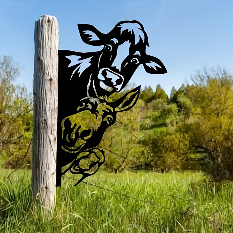 Décoration de jardin en métal avec vache amusante, silhouette d'animal à  suspendre pour clôture ou