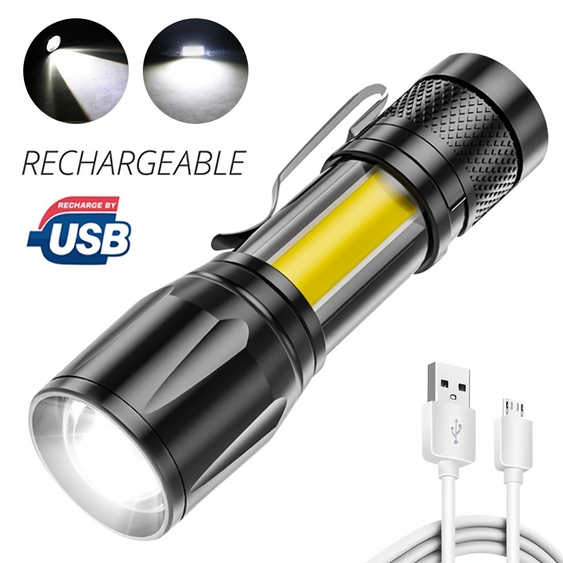 Led Emergency Handheld Flashlight Adjustable Focus Water - Temu