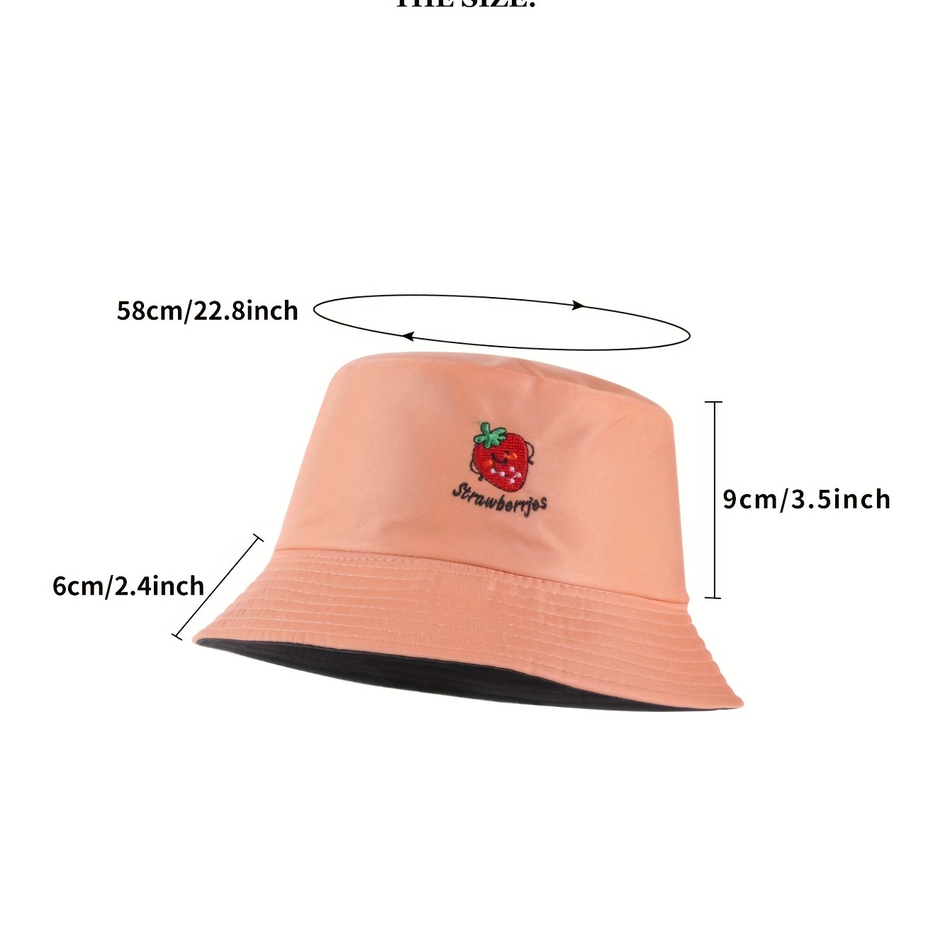 Strawberry Embroidery Bucket Hat Reversible Solid Basin Hat Sunscreen Travel
