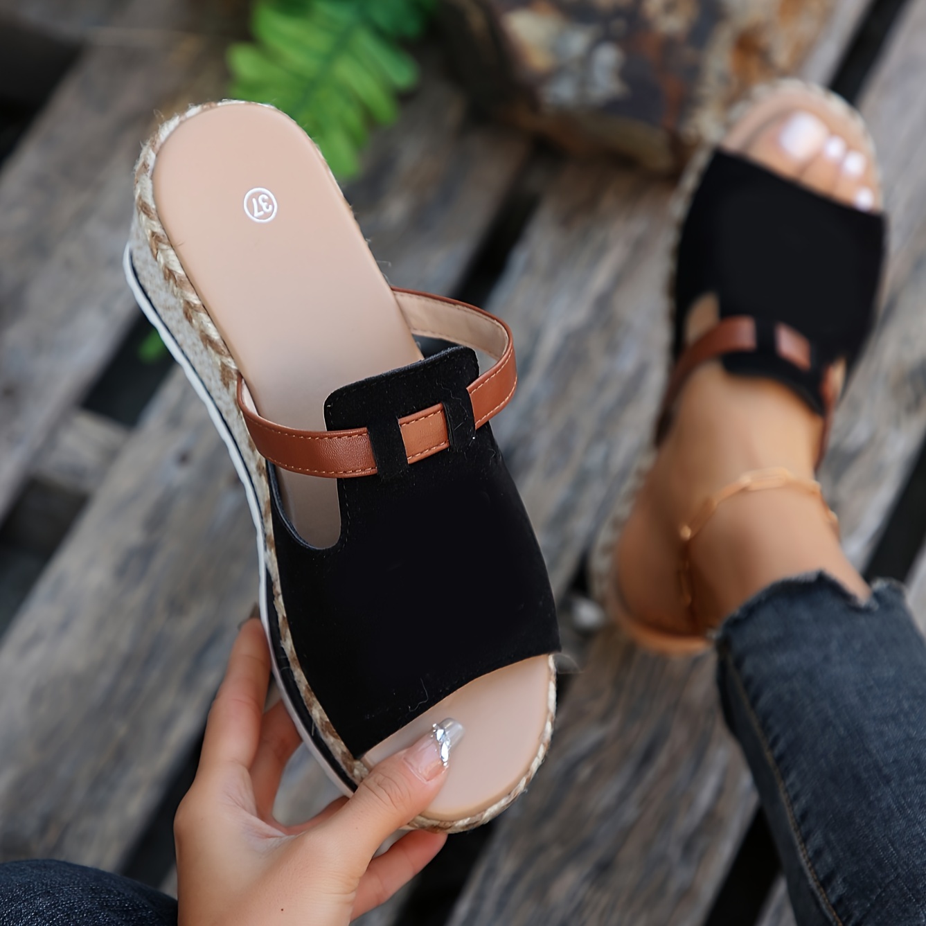 

Women's Espadrille Wedge Slide Sandals, Peep Toe Slip On Summer Shoes, Casual Outdoor Sandals