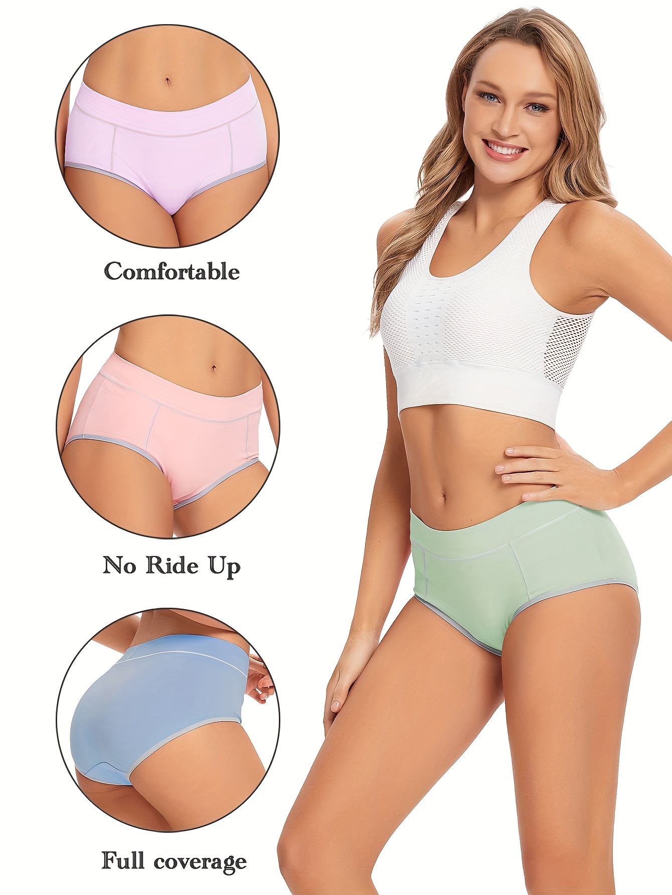 Molasus 5pcs Women's Soft Cotton Panties Seamless Plus Size Tummy Control  Underwear Female Full Coverage Briefs Set Solid Colors