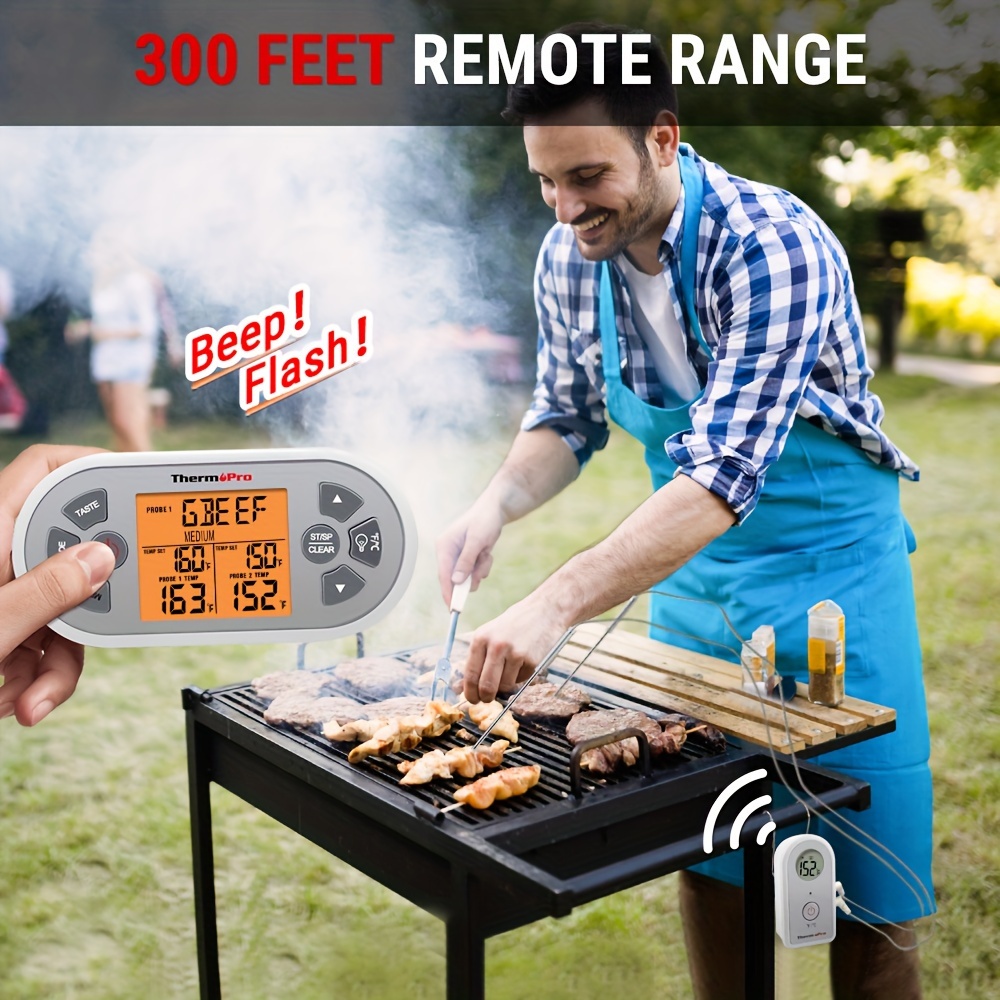 Wireless Remote Thermometer Dual Probe BBQ Grill Meat Kitchen Oven Food  Cooking