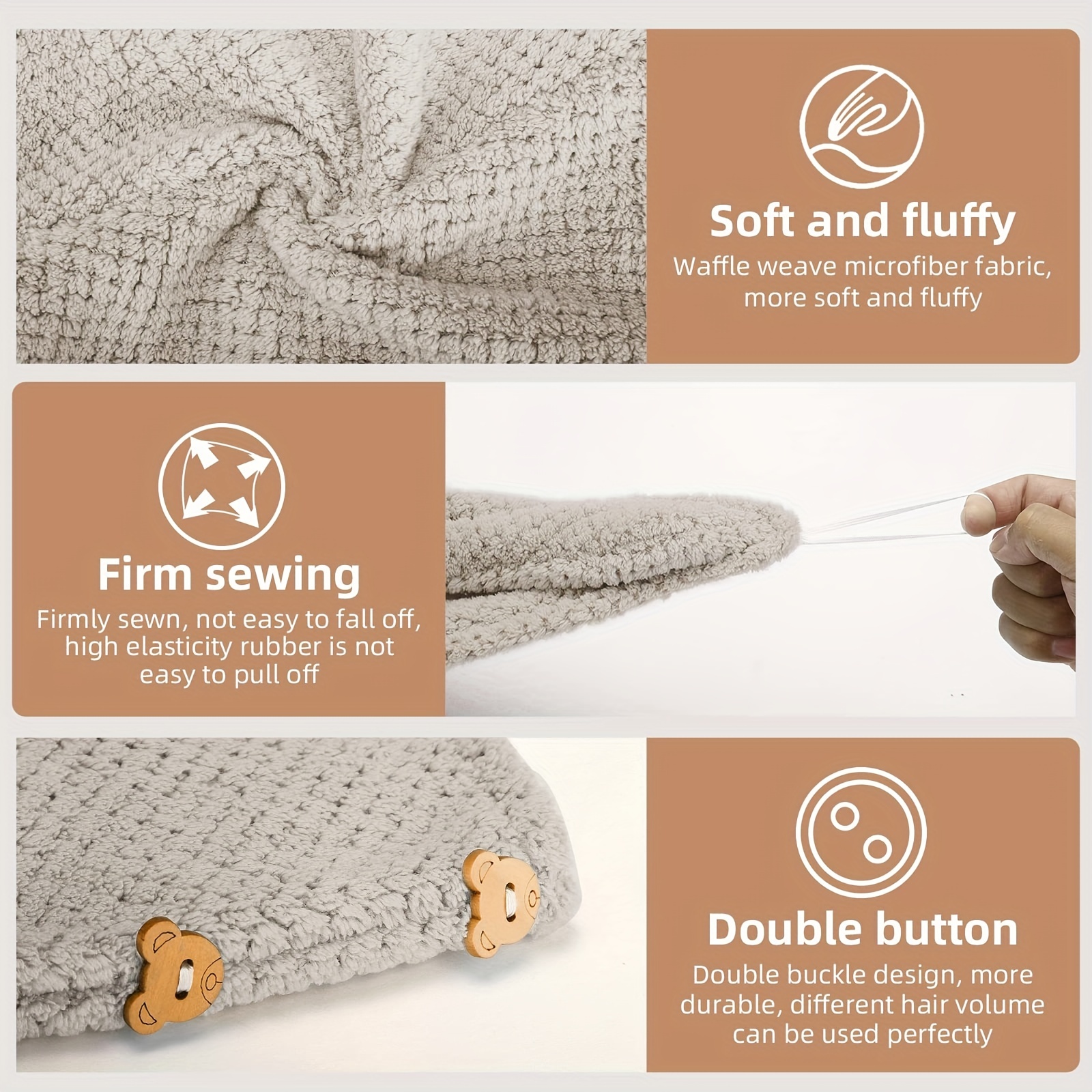 Basumee Toalla de microfibra para el cabello para niños, paquete de 2  toallas de secado rápido con turbantes de pelo con botón para cabello  húmedo