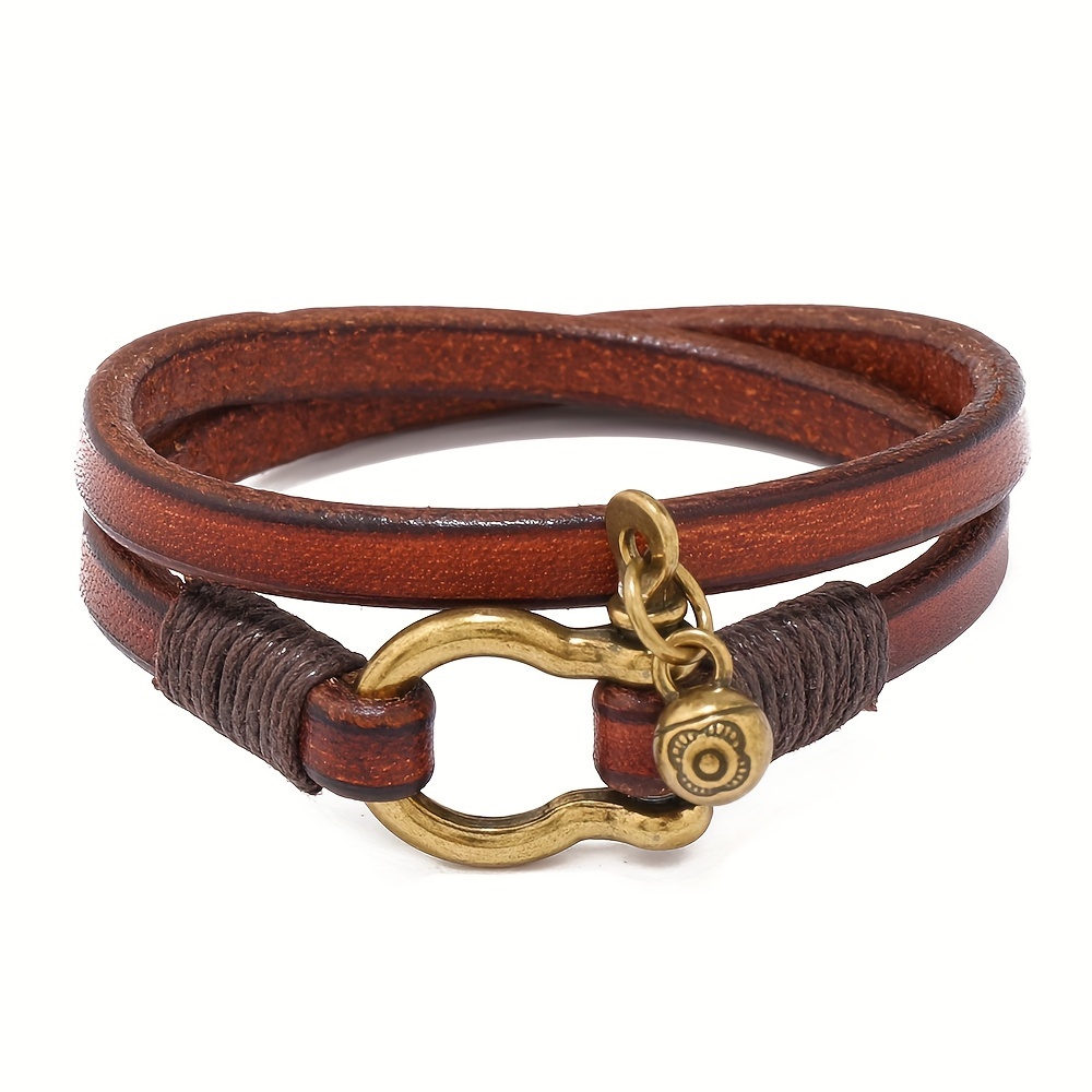 TEMU European And American Creative Retro Men's Leather Bracelet Simple Horseshoe Buckle Bracelet Fashionable Versatile Hand Ornament
