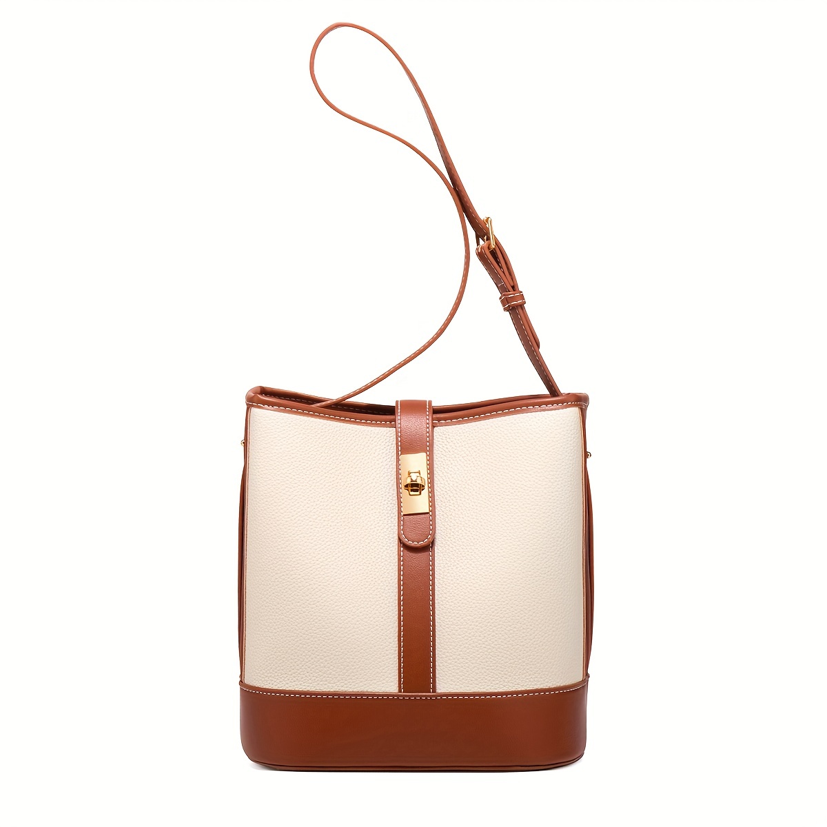 Minimalist Colorblock Bucket Bag, All-match Turn-lock Shoulder Bag, Women's  Classic Bag - Temu