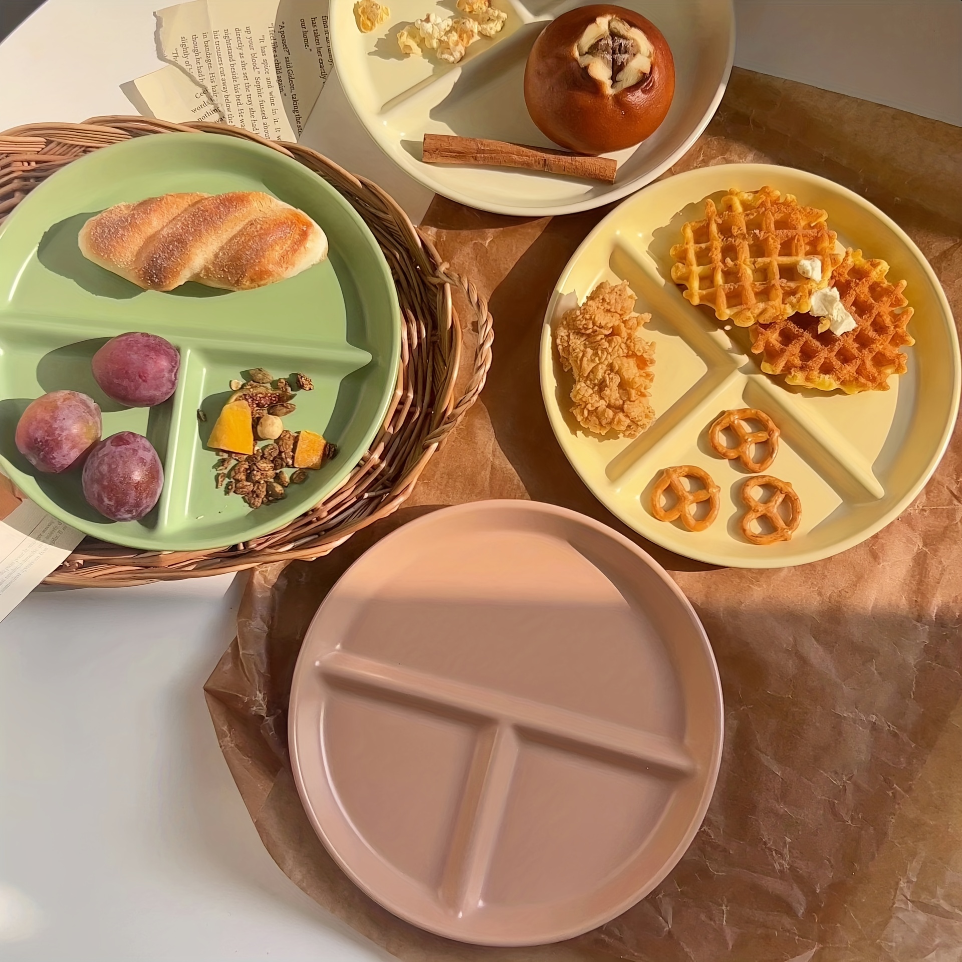 Divided Dish In 3 Diet Reusable Round Dinner Plate Kitchen