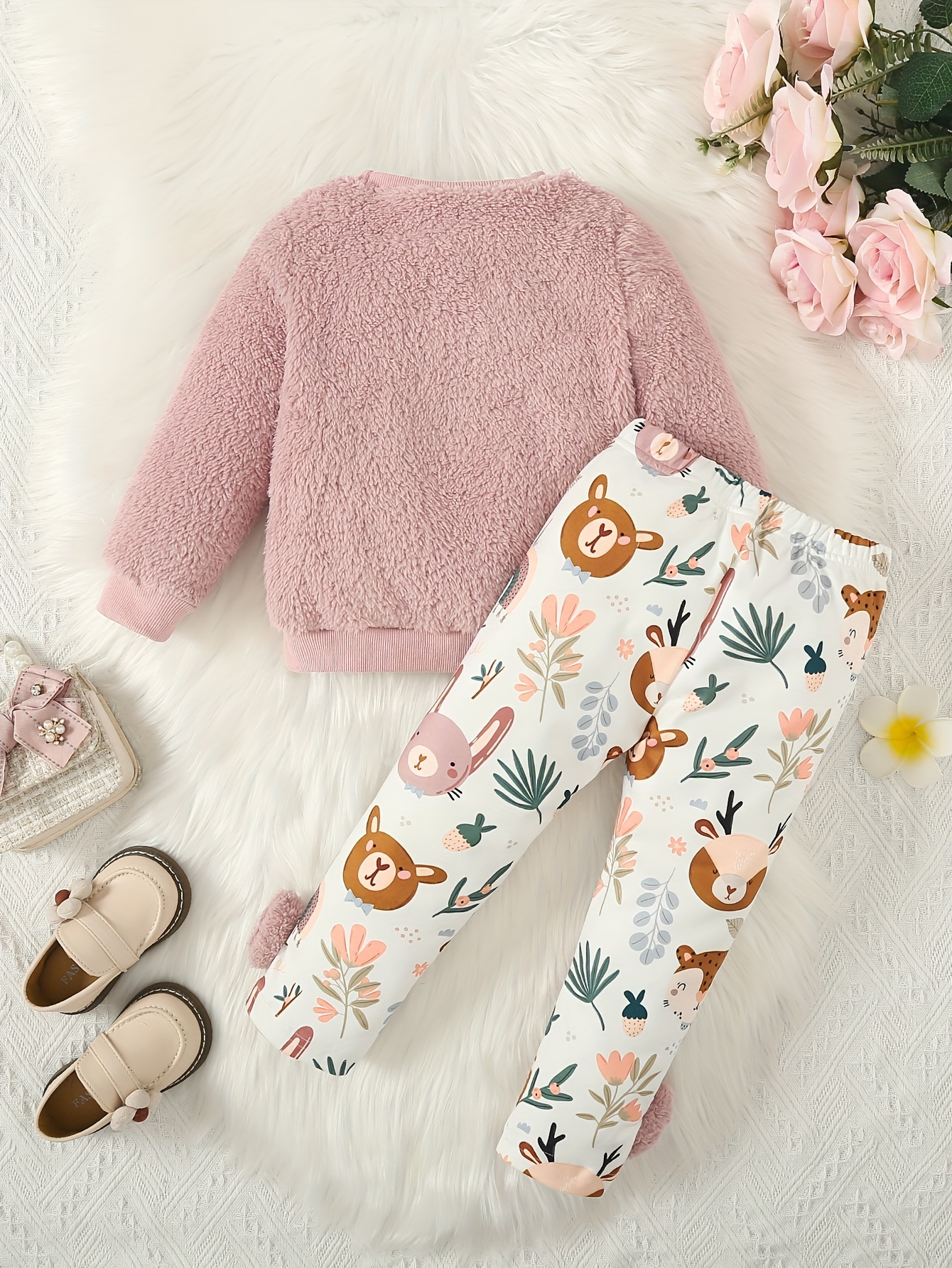 Toddler Girl's Casual Outfit Fuzzy Fleece Sweatshirt Animal - Temu
