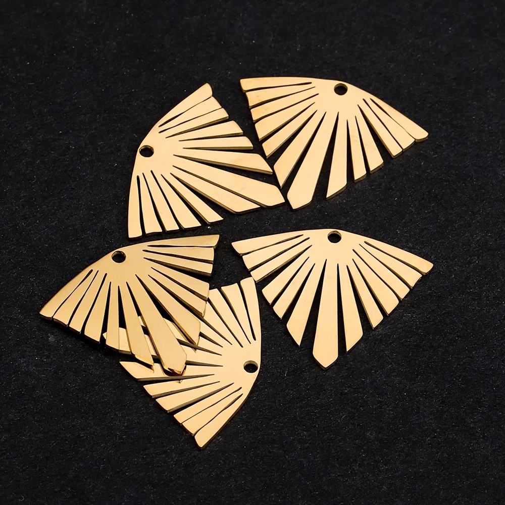 

5pcs Bohemian Stainless Steel Fan Shaped Pendant For Diy Necklace Earrings Jewelry Making Accessories