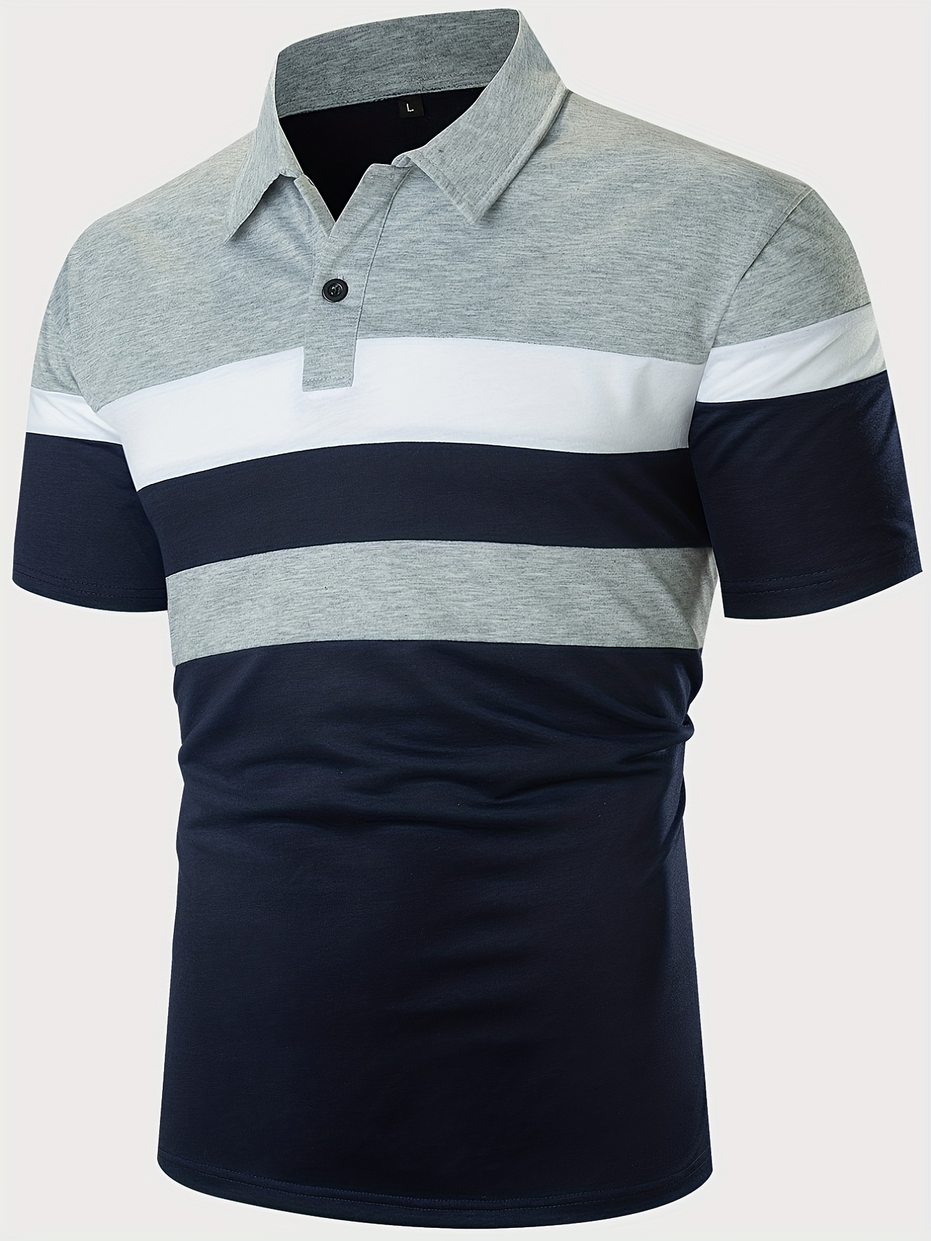 Men polo shirt block stripes, Blue tones