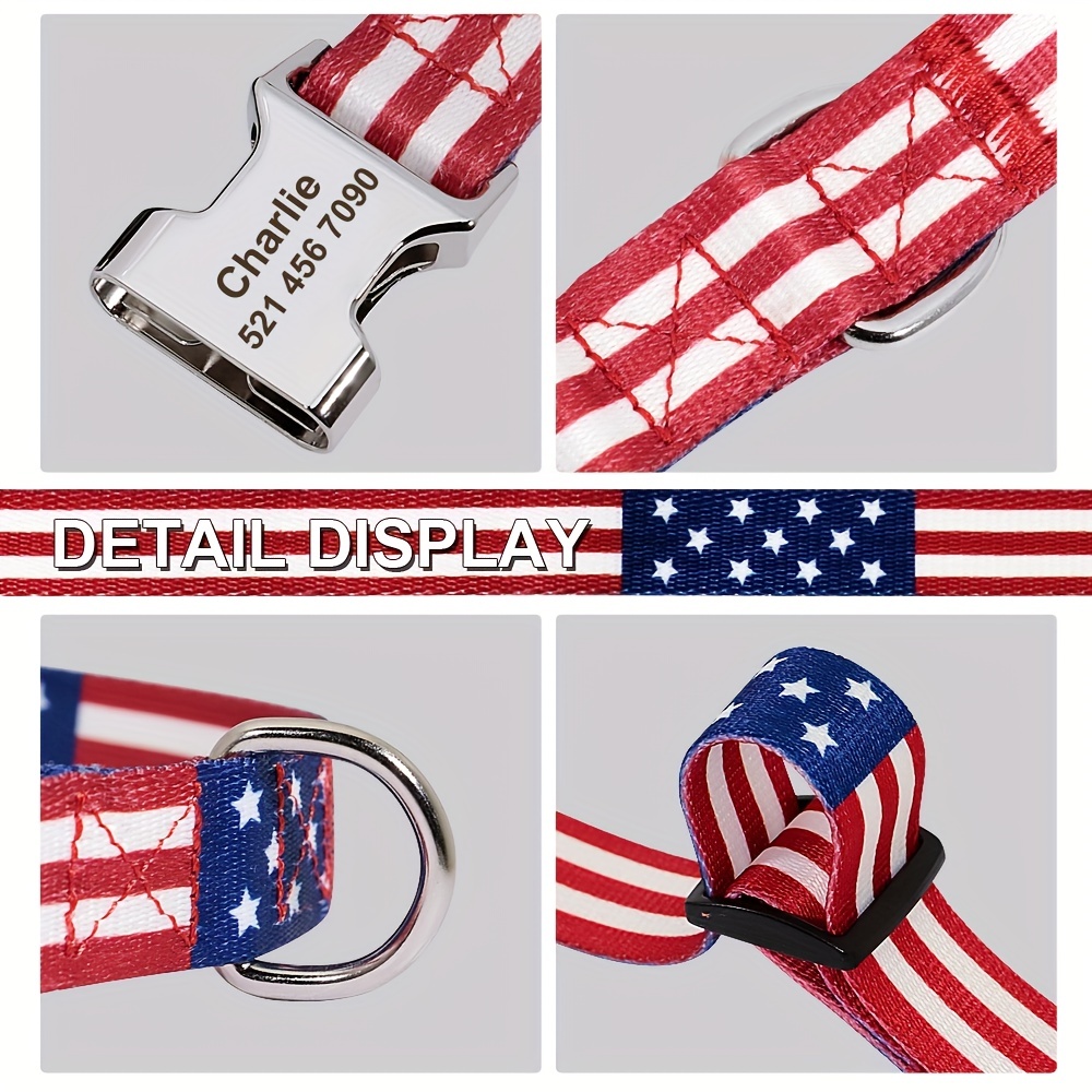 Adjustable Patriotic Nylon Dog Collar with American Flag Design