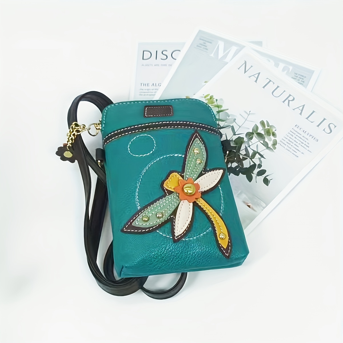 Retro Mini Crossbody Bag, Dragonfly Patch Embroidery Cell Phone