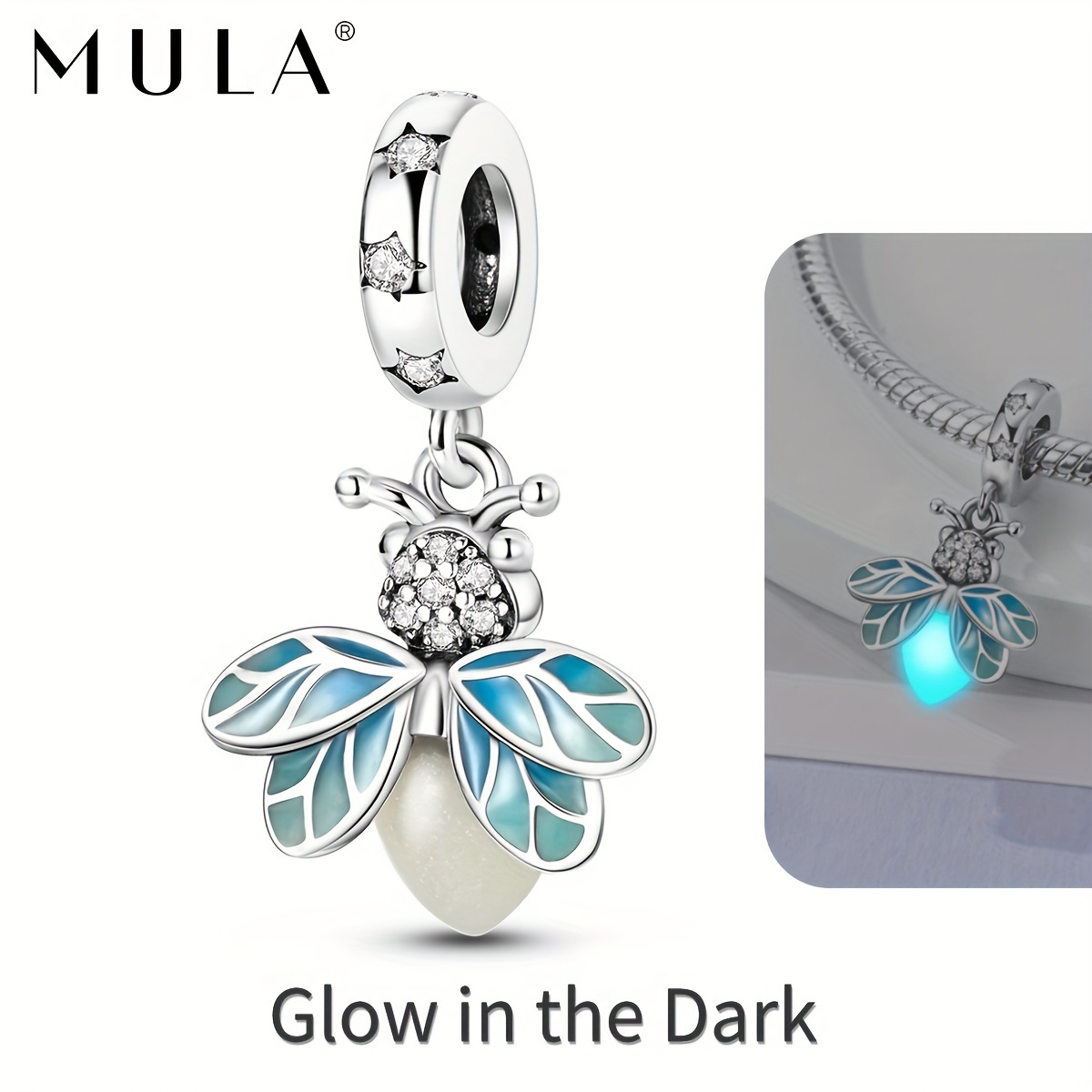 

Mula 925 Silver Plated Glow-in-the-dark Enamel Luminous Firefly Pendants Fit Original Bracelet Necklace Pendant Beads For Diy Jewelery Making Women Party Birthday Gift For Friend