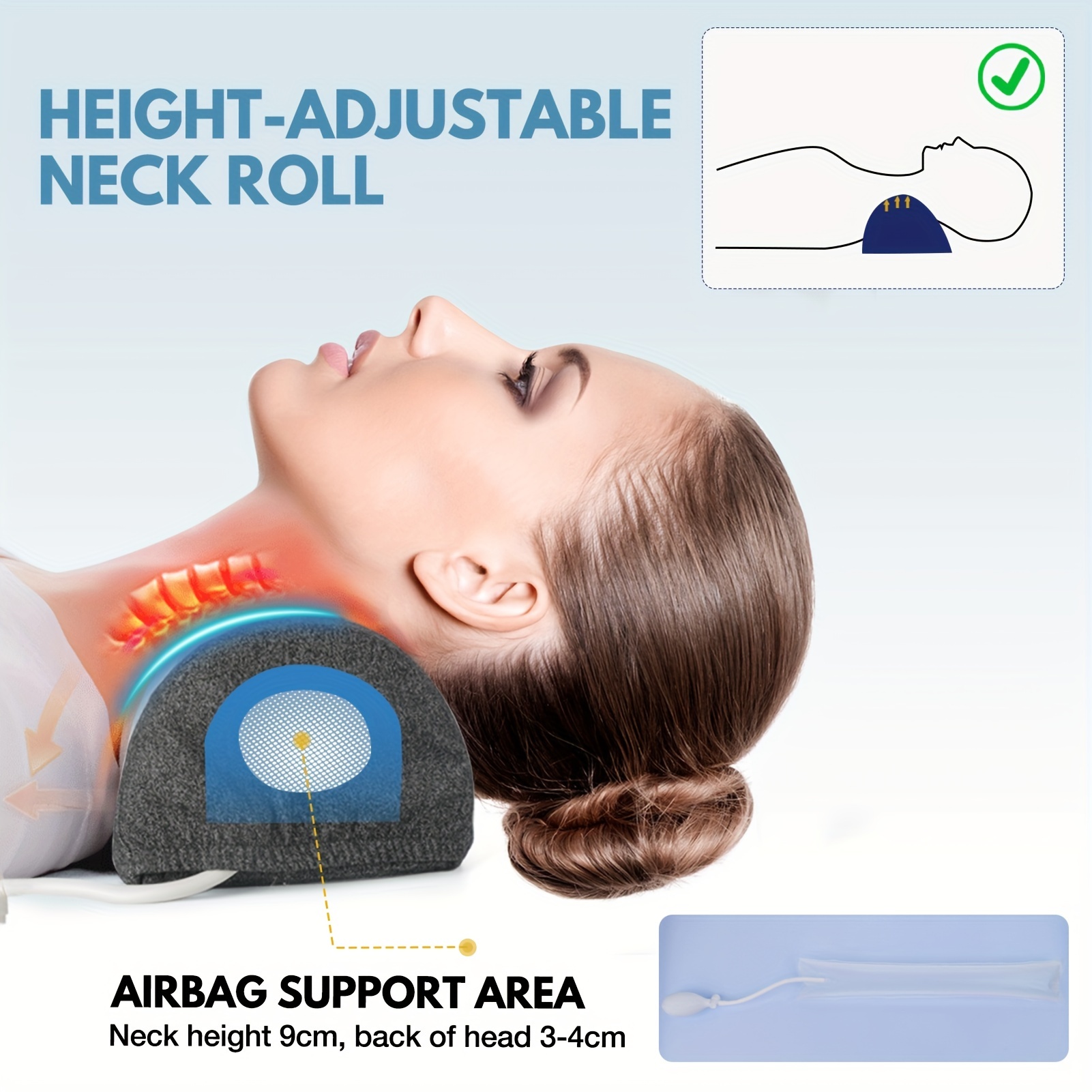 Almohada de espuma viscoelástica, almohada ortopédica transpirable de  altura ajustable, almohada cervical para dolor de cuello, lavable a  máquina