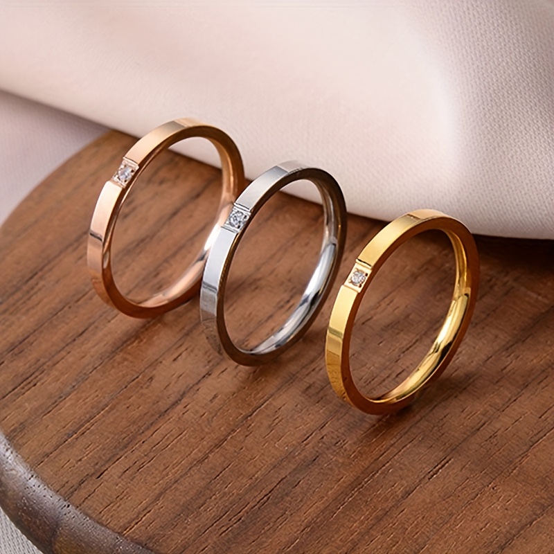 TEMU 3pcs European And American Luxury Titanium Stainless Steel Stainless Steel Stainless Steel 2mm Single Three-piece Tail Ring Set
