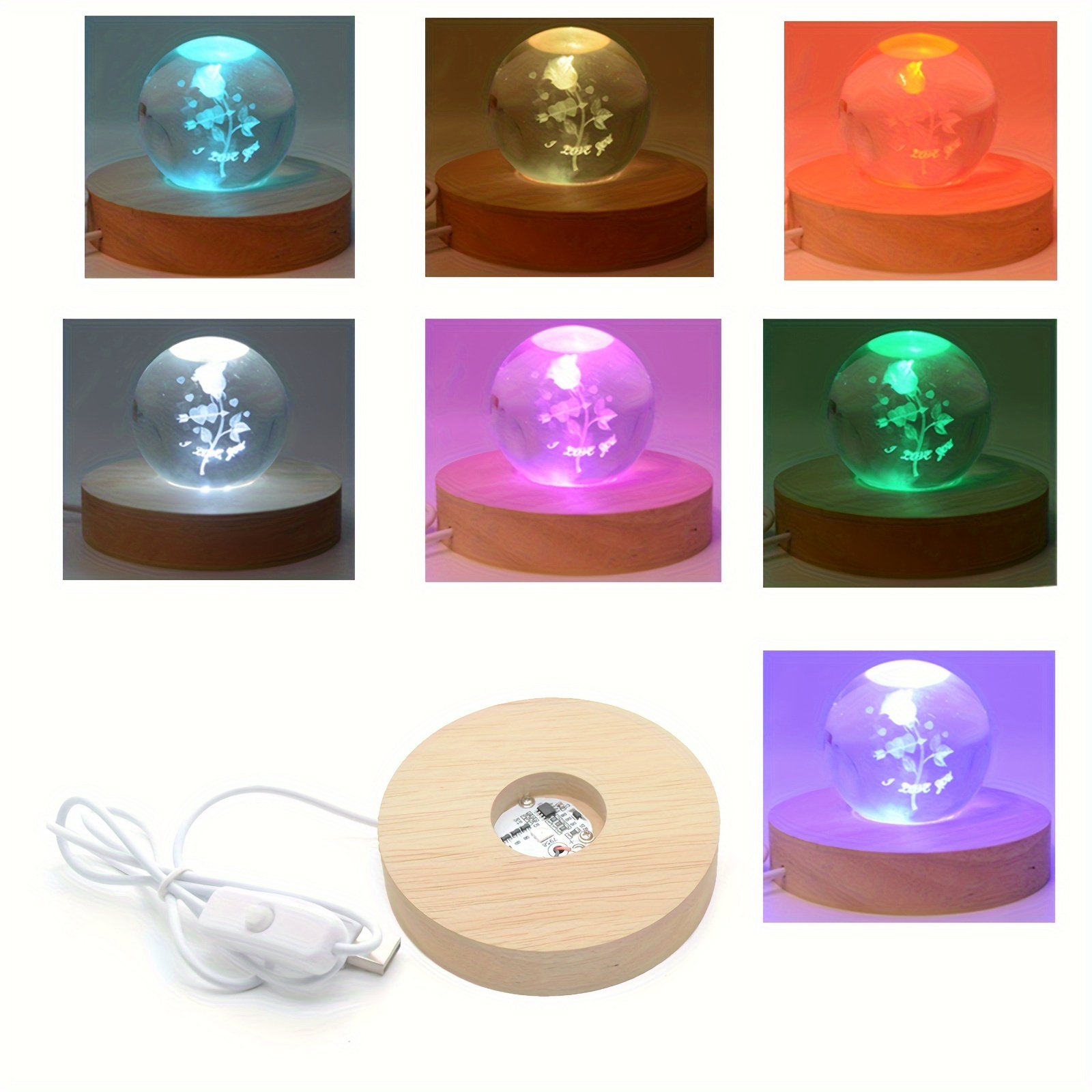 Socle lumineux rond en bois et cristal, support de lampe rotatif et  Rechargeable pour lumière LED, Base de lampe, ornement artistique -  AliExpress