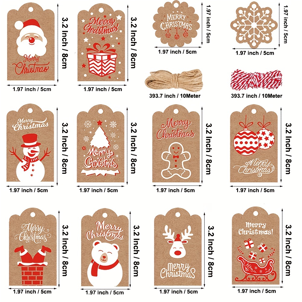 Tatuner Étiquette Noel, Etiquette Cadeau Noel Kraft Papier, 12 Styles  Étiquettes Cadeaux de Noël avec Ficelle, Etiquettes Cadeau pour Emballage  de