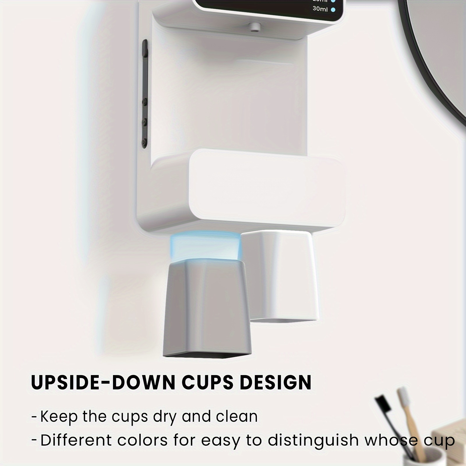 Dispensador automático de enjuague bucal sin contacto, 23.67 onzas,  dispensador de enjuague bucal montado en la pared para baño con tazas  magnéticas