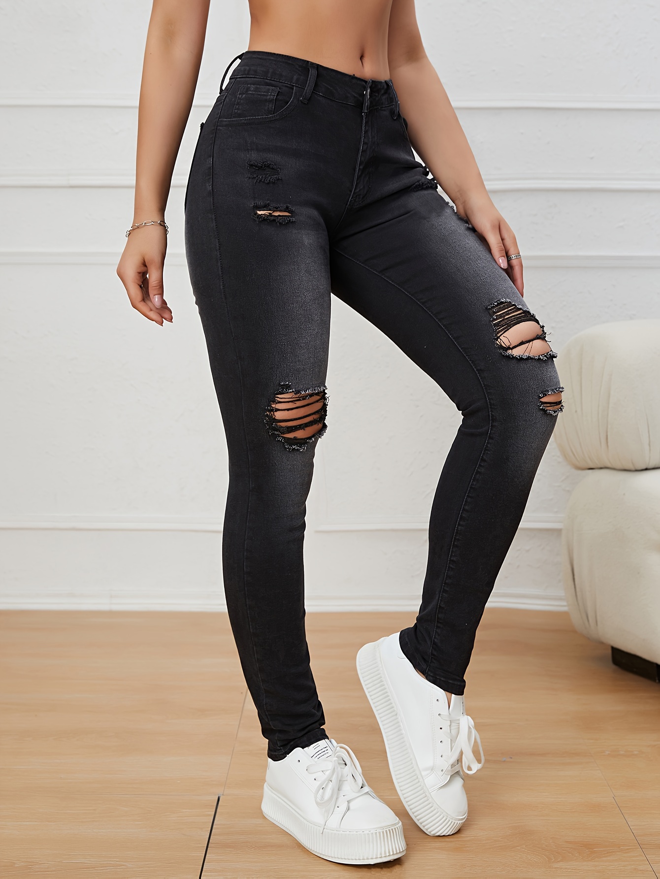  TWDYC Jeans rasgados de cintura alta para mujer, jeans
