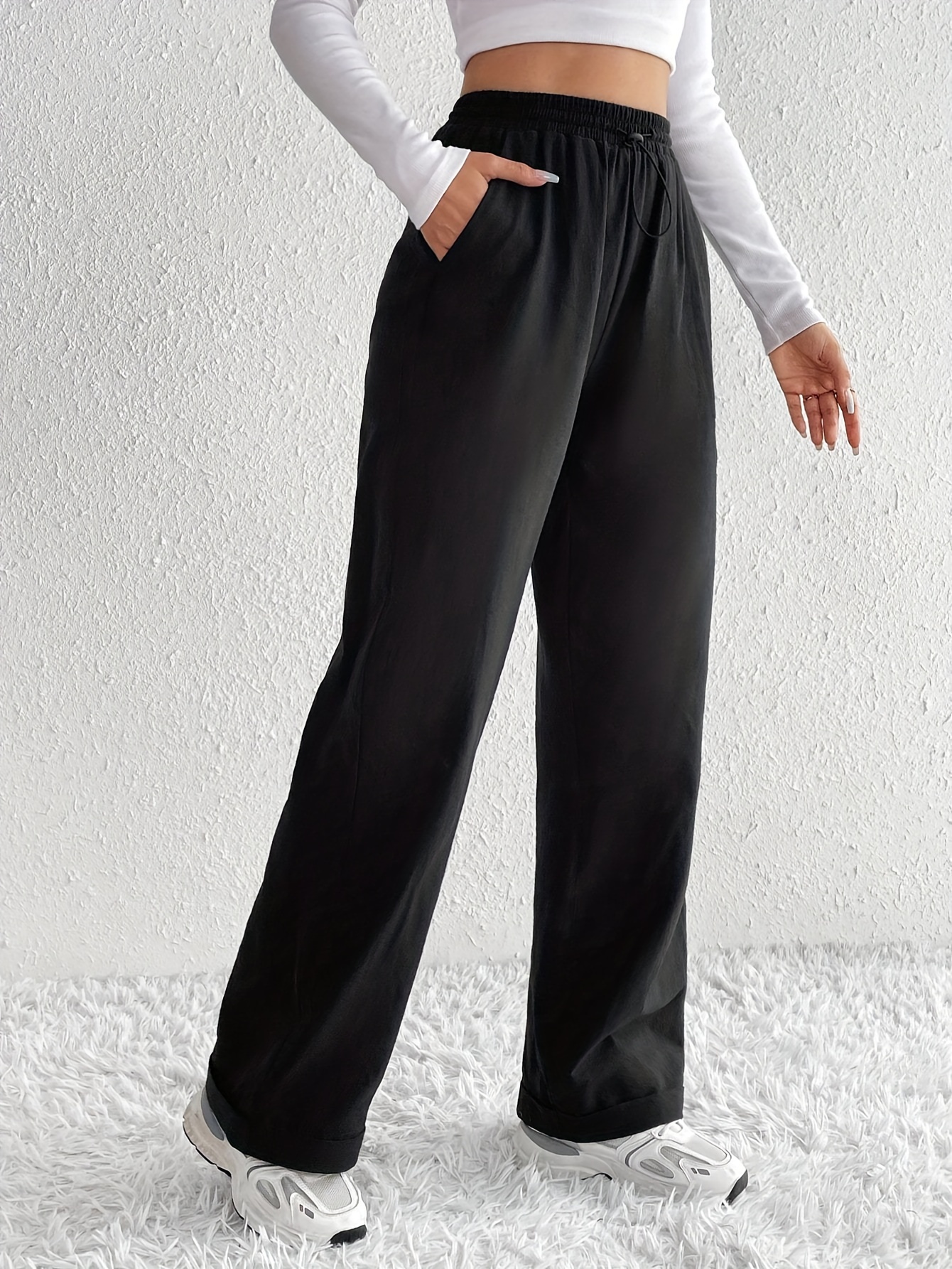 ⭐⭐⭐Womens High Waist Wide Leg Pants Ladies Casual Slacks Button Palazzo  Bottoms