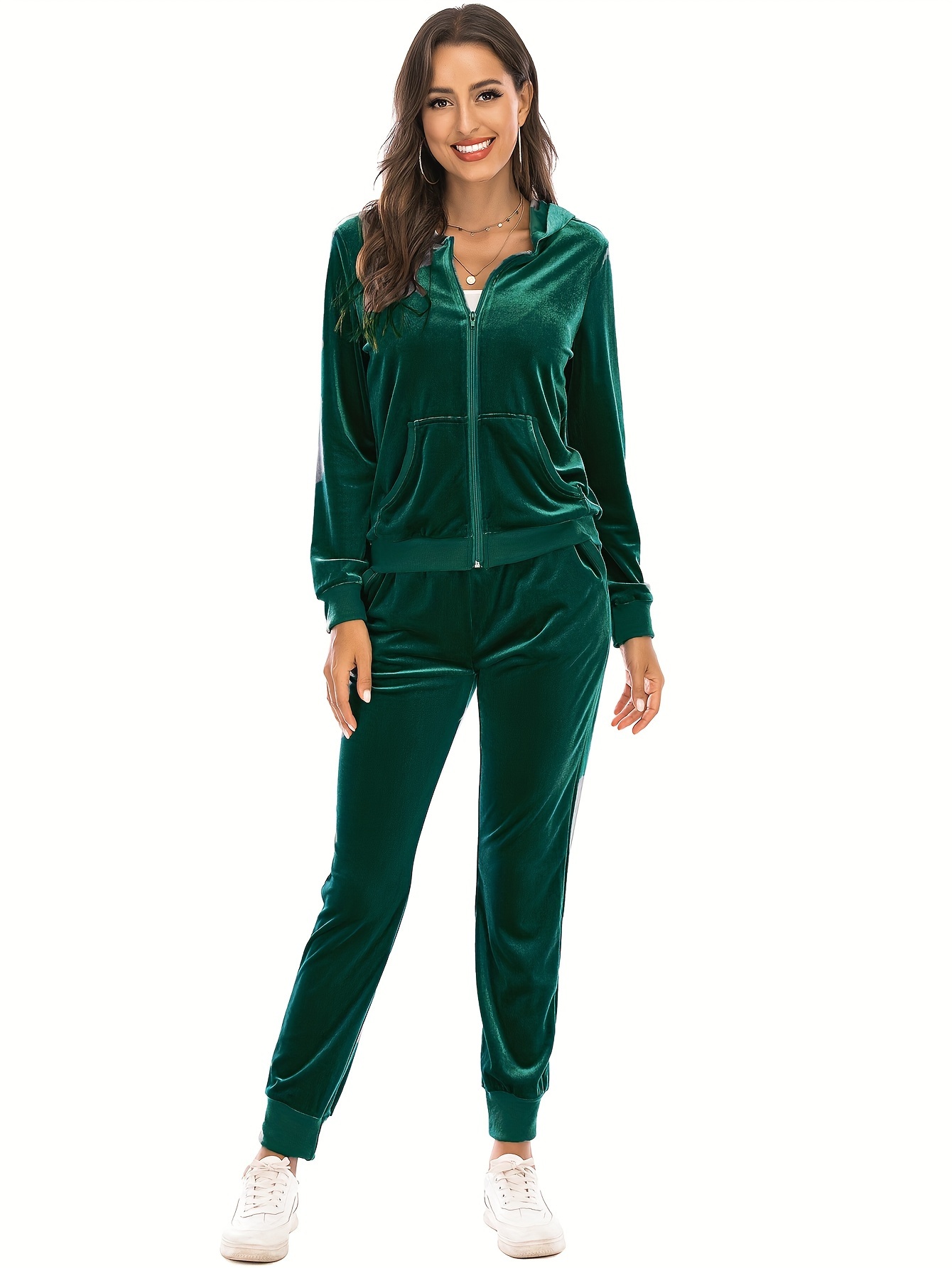 Solid Sports Lounge Set Long Sleeve Zip Hooded Top Jogging Temu