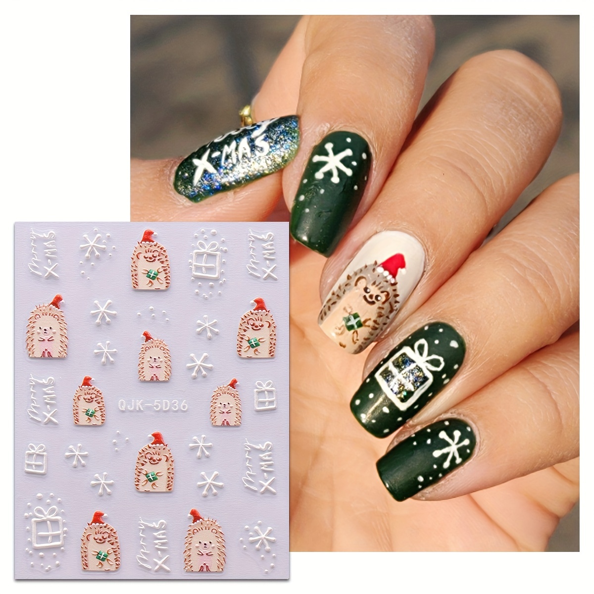 5d Embossed Glitter Christmas Nail Art Stickers santa Claus - Temu