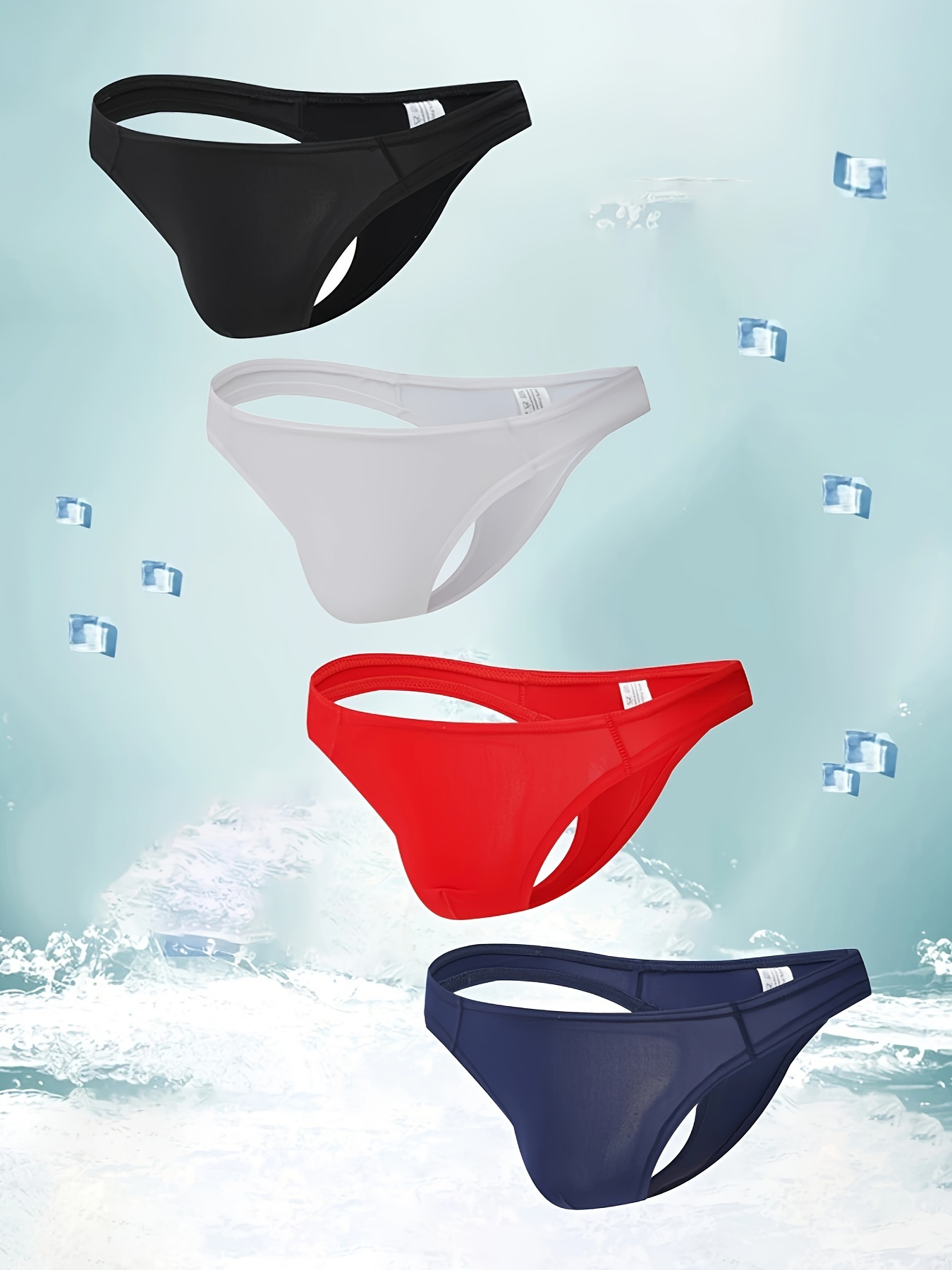 Men's Ice Silk T-Back Thongs Underwear with Bulge Pouch and Sexy Design