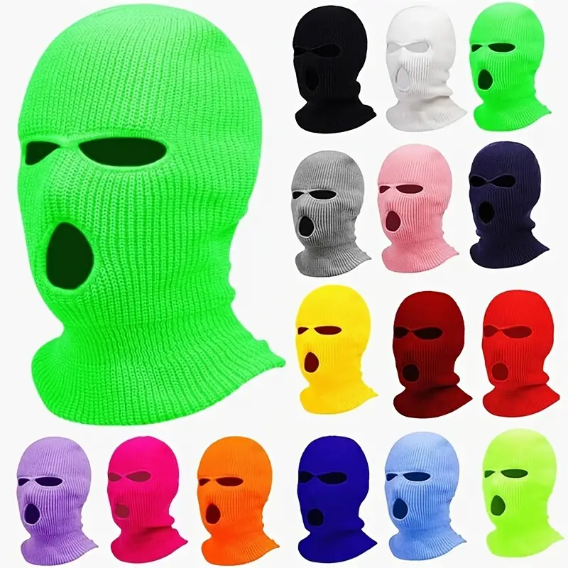 winter warm head cover 3 hole knitting ski mask cold proof riding full face mask details 1