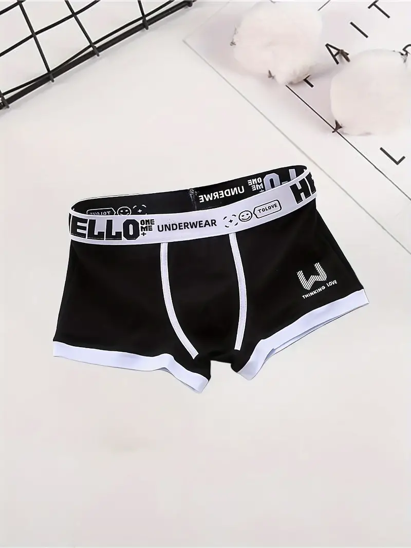 Men's 'hello' Print Fashion Striped Plain Color Boxers - Temu