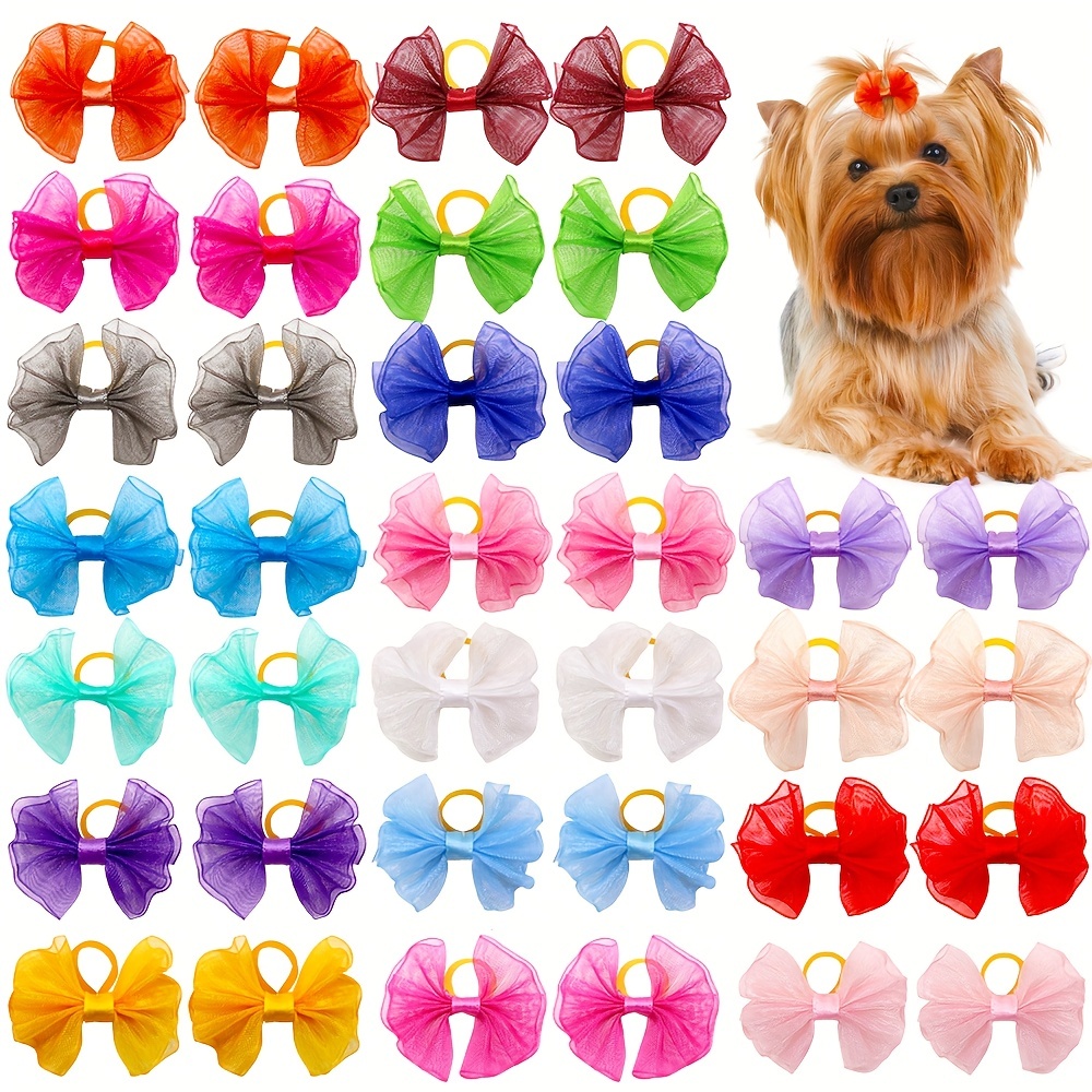 

20pcs Elastic Plain Color Lace Bow Decor Rubber Band Dog Pet Hair Accessories