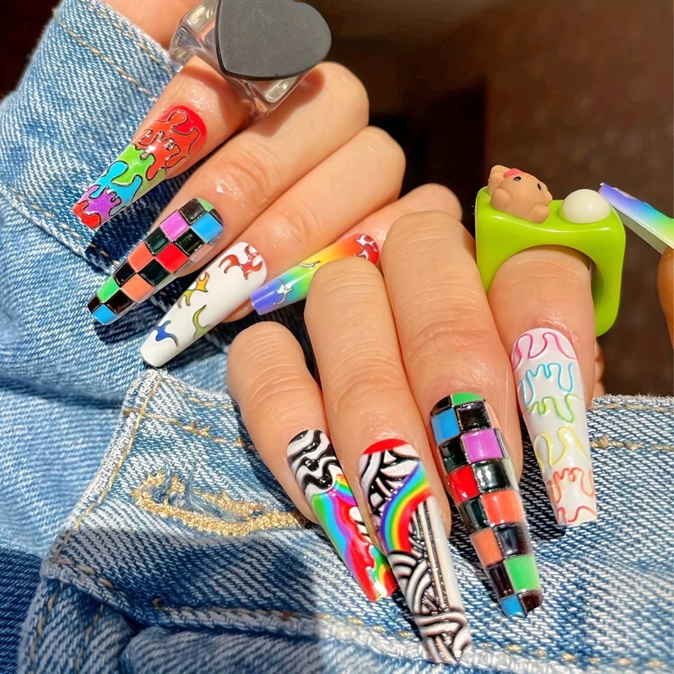 Long Press On Nails Coffin Fake Nails With Nail Glue Moon Eyes Flame False  Nails With Art Designs Full Cover Matte Stick On Nails Acrylic Artificial  Nails For Women Girls 24pcs 