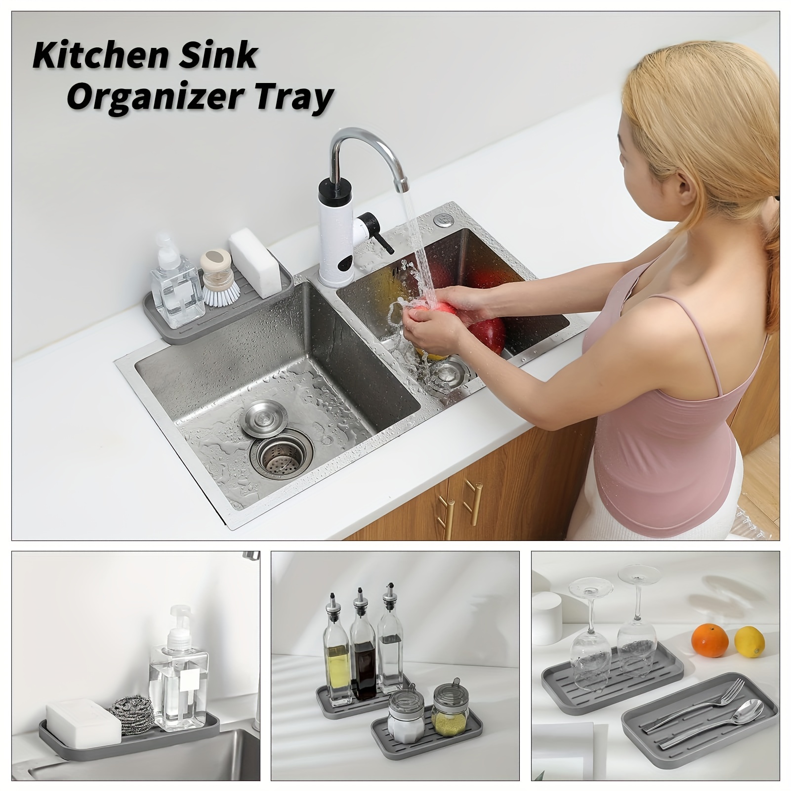 Silicone Kitchen Sink Organizer Tray for Multiple Usage Dish Soap