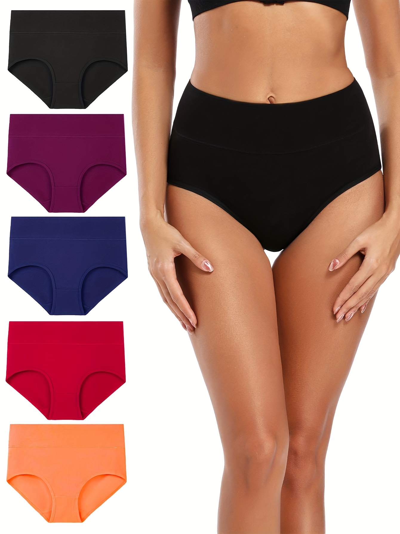 Cheap 5PCS/Set Women's High Waist Cotton Panties Briefs Soft Breathable  Comfy Underwear Plus Size M-XXXXL