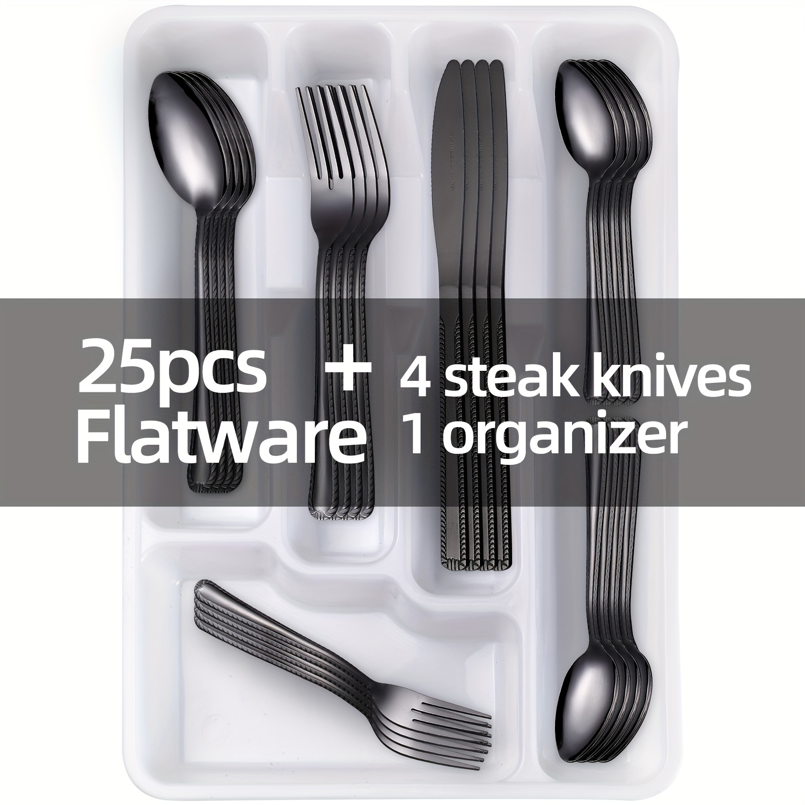 Black Silverware Set Elegant Flatware Set For 4 With Steak - Temu
