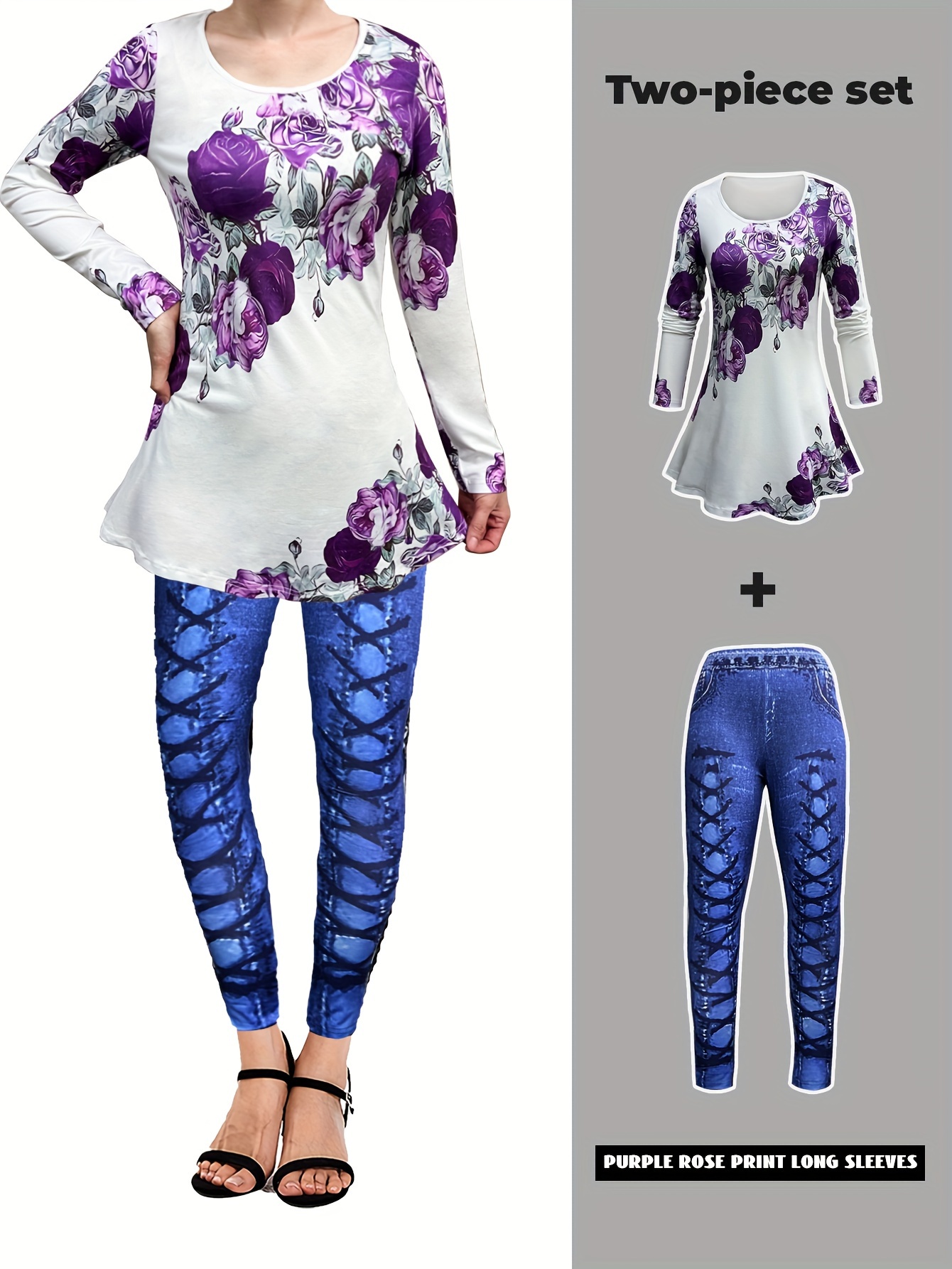 Casual Daily Two piece Set Solid Long Sleeve Tops Floral - Temu Canada
