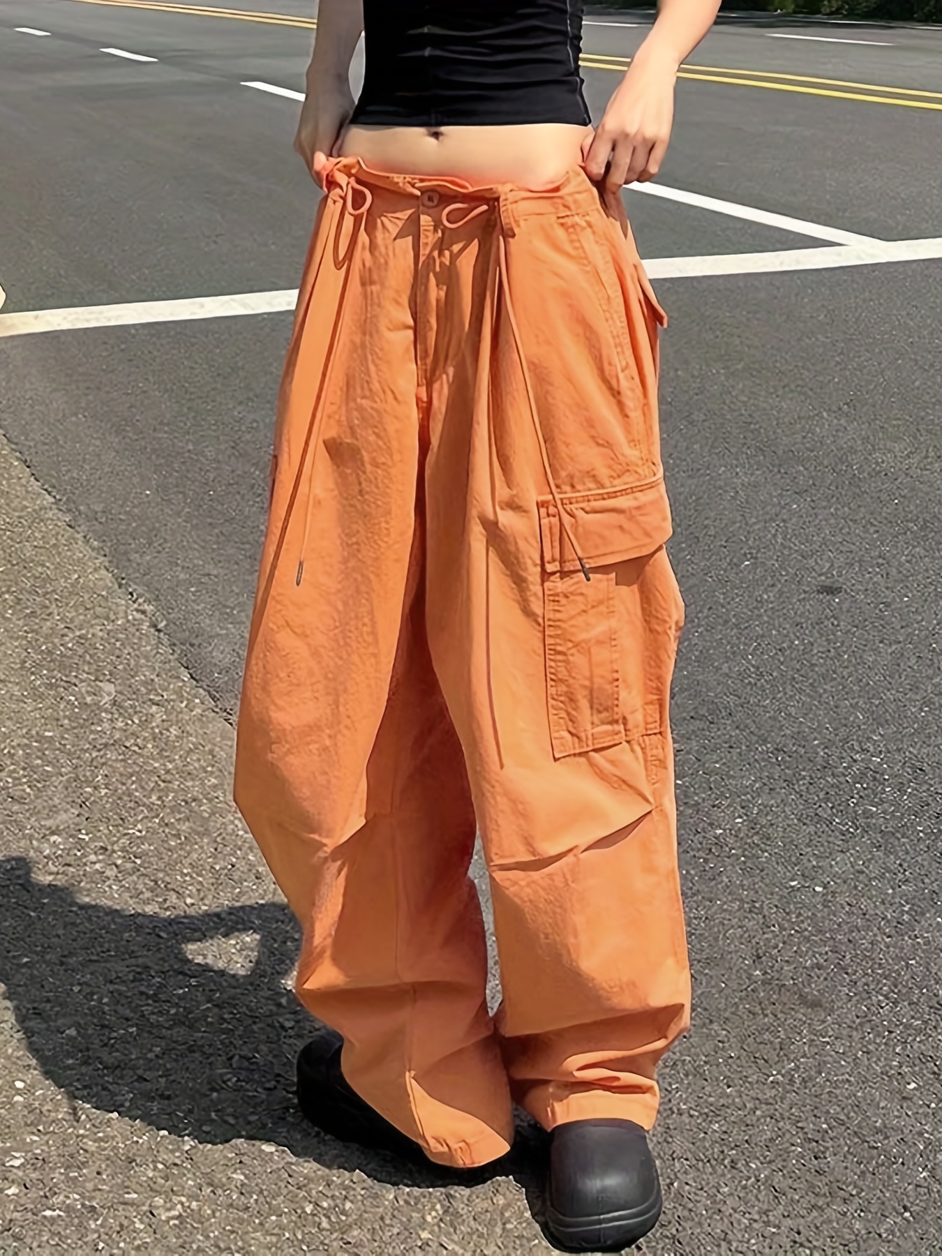 Wide Legs Baggy Cargo Pants Flap Pockets Girl's Y2k Style - Temu Philippines