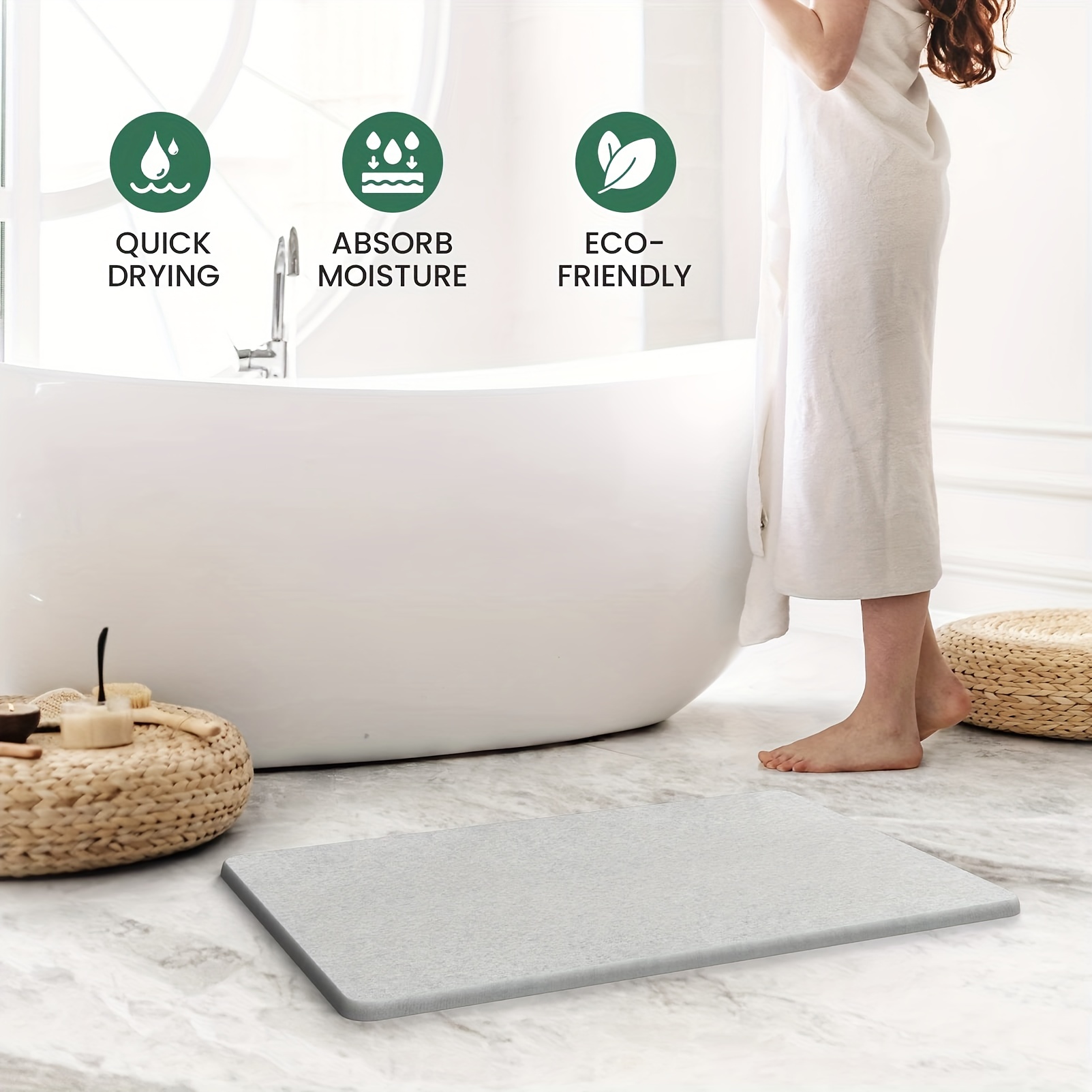 Soft Diatomaceous Earth Bath Mat Water Absorbent Fast Drying Bath Shower  Rugs Large and Thin Non-Slip Diatomite Mud Floor Mat