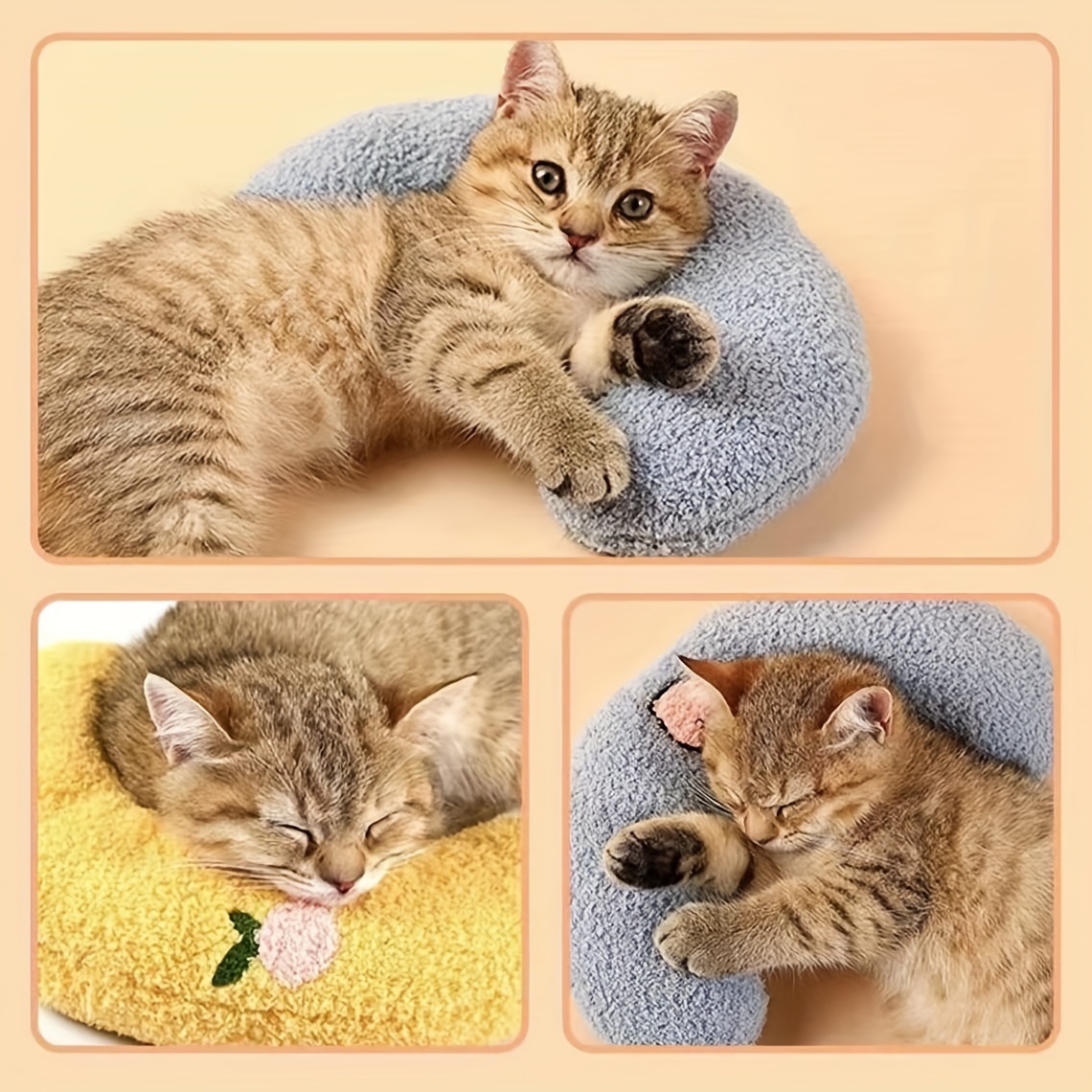 Little Pillow for Cats, Ultra Soft Fluffy Pet Calming Toy Half Donut  Cuddler