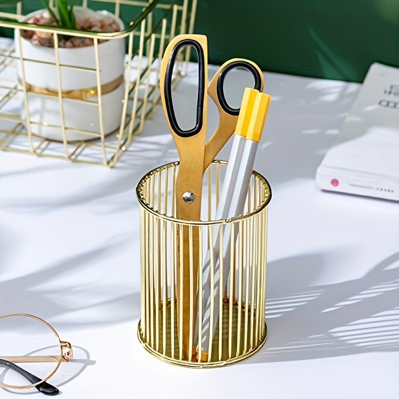 Golden Office Supplies Set, Acrylic Stapler, Staple Remover, Phone Holder,  Tape Holder, Pen Holder, Ballpoint Pen, Scissors, Binder Clips, And Staples