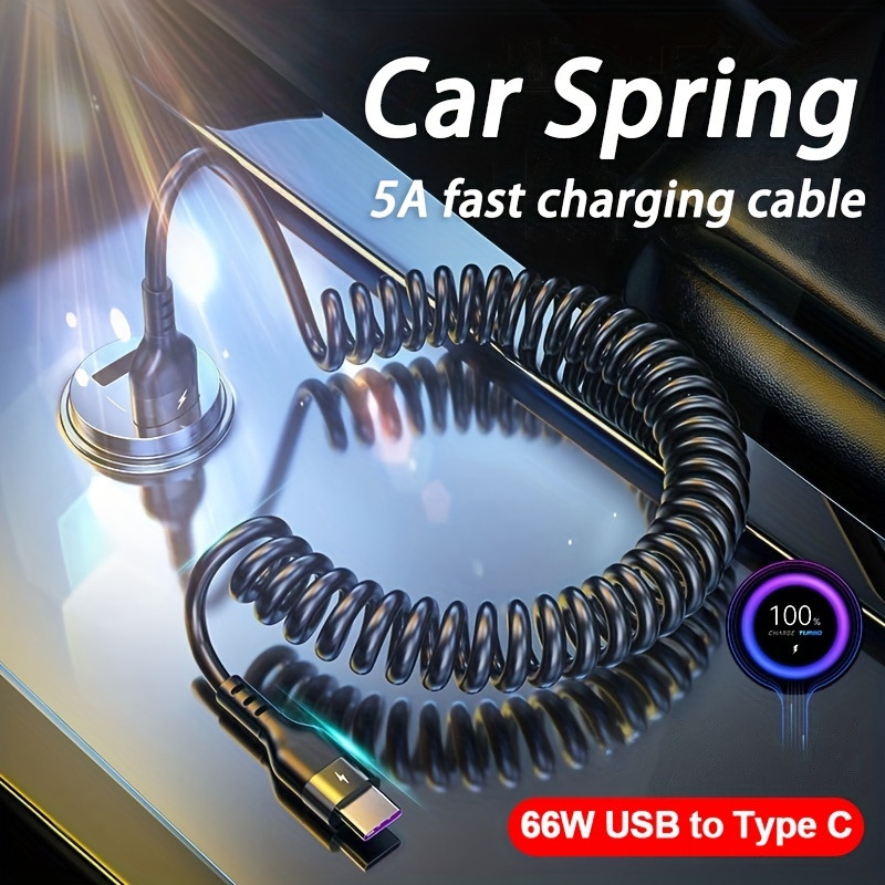 Fast Charging Usb Type C Spring Telescopic Coil Cable In Car - Temu