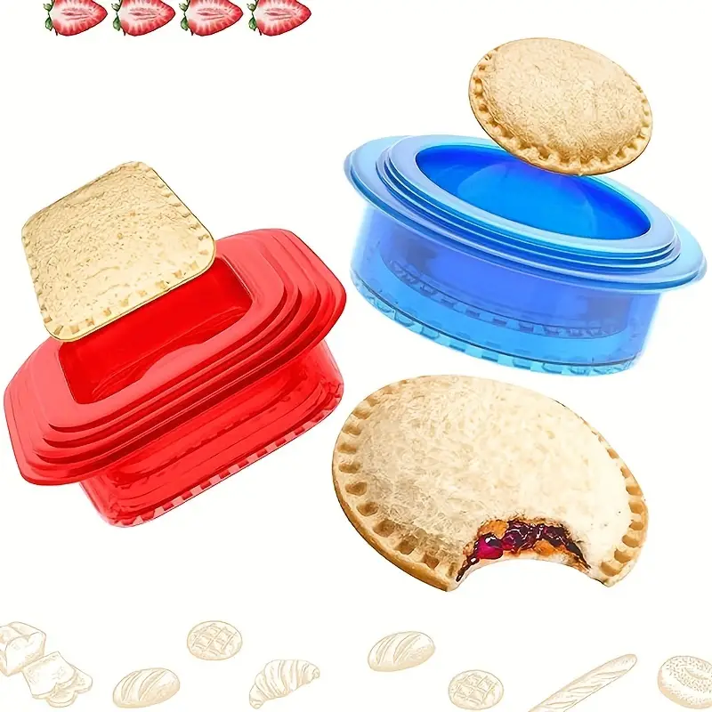 Sandwich Maker Cutter Sealer Uncrustables Bread Lunch ROUND Red 2 Sizes 5  Piece