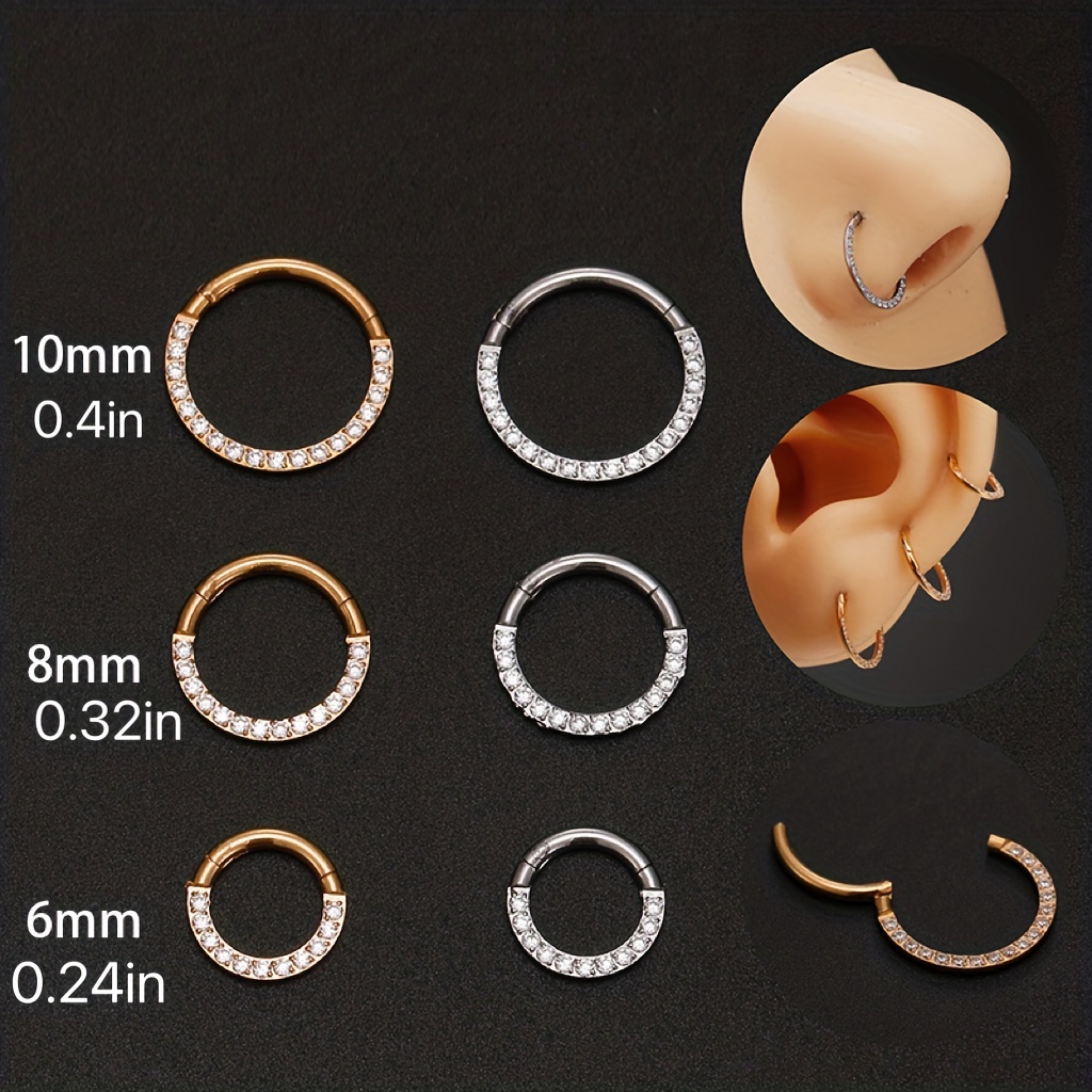 Hinged Nose Ring with Zircon Inlay