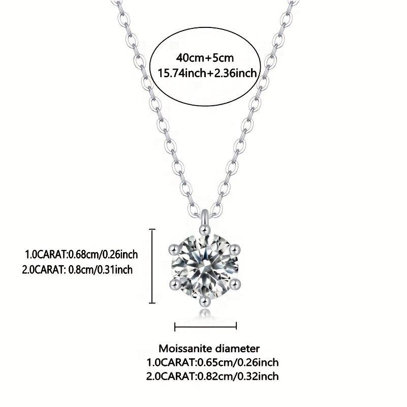 925 Silver Moissanite Necklace with 6-Claw Pendant