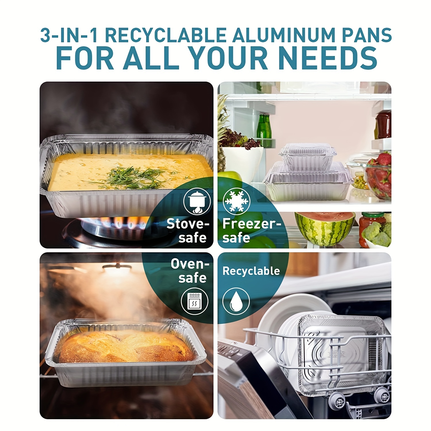 10Pcs Heavy Duty 7''x 5 Rectangular Golden Aluminum Pans with Clear Lids ,  Take-Out Containers, Extra Heavy Aluminum Foil with Strong Seal for  Freshness & Spill Resistance