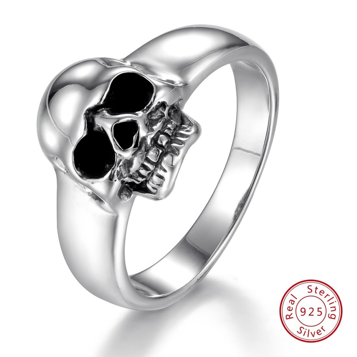 925 Sterling Silvery Vintage Skull Head Ring for Men