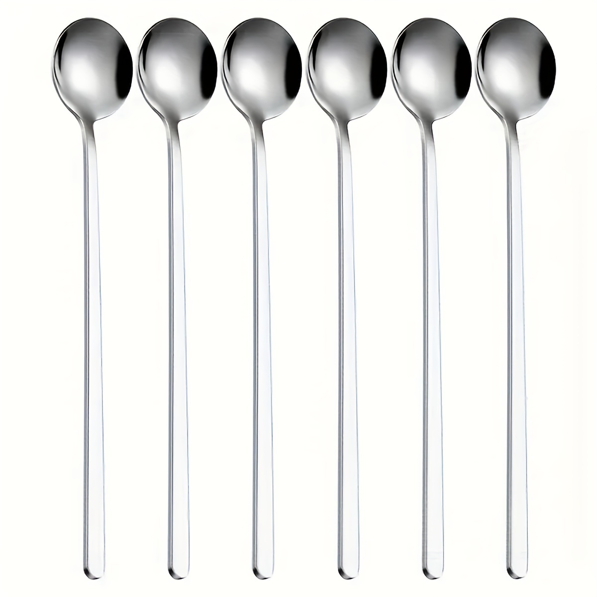 

6pcs, Long Handle Round Coffee Spoons, Stainless Steel Metal Dessert Spoons, Silvery Teaspoons For Latte, Desserts, Smoothies, For Home Restaurant Coffee Shop Party, Flatware