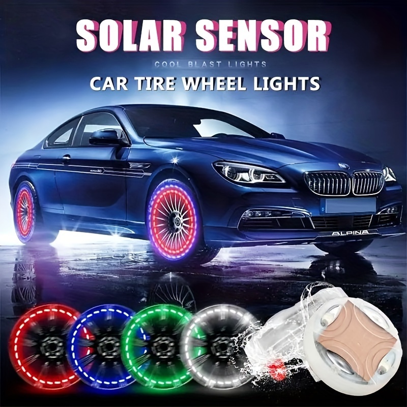 Car Solar Wheel Hub Lights - Led Lamp Waterproof, Colorful Tire
